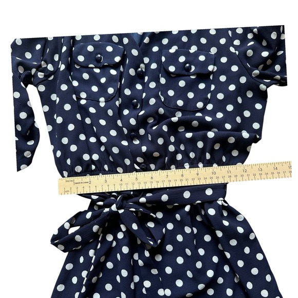 Emma‎ & Michele Women's Sml Navy Blue White Polka Dot Shirt Dress 3/4 Tab Sleeve - Picture 6 of 8